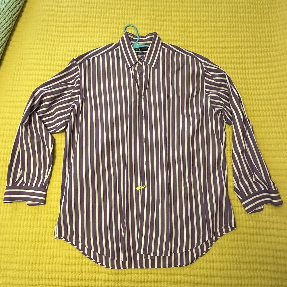 Men's LS Ralph Lauren XL Shirt, Purple with white stripes Blaire 100% Cotton